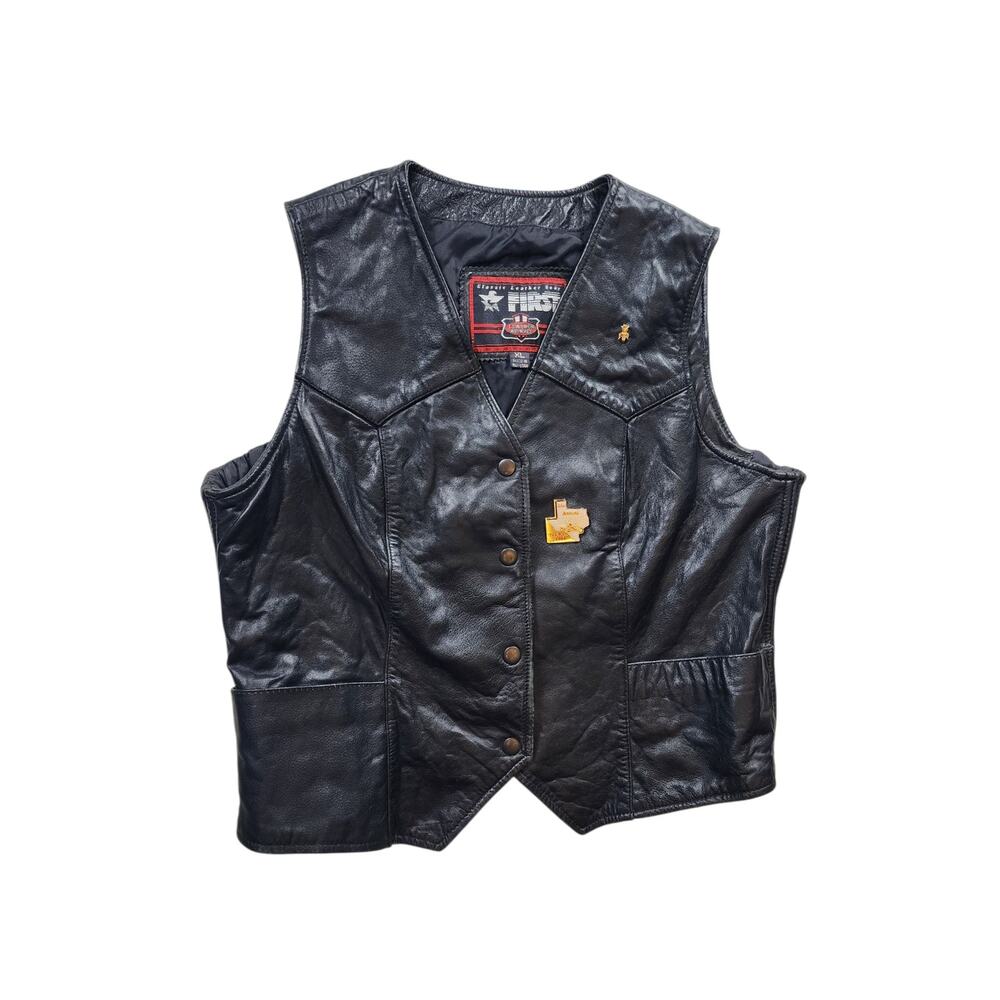 First Manufacturing Leather Vest XL Biker Motorcycle Club Riding Snap Taffeta - Picture 5 of 16